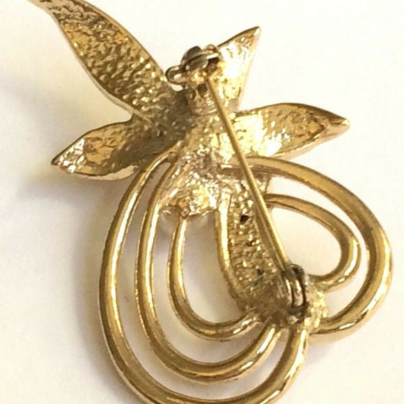 Vintage Pearl Oak Leaf Pin Brooch Fall Jewelry Crystal Flower Gold Plated Deco - Picture 7 of 11